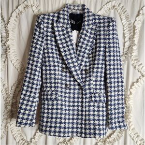 Zara Blue and White Checkered Blazer